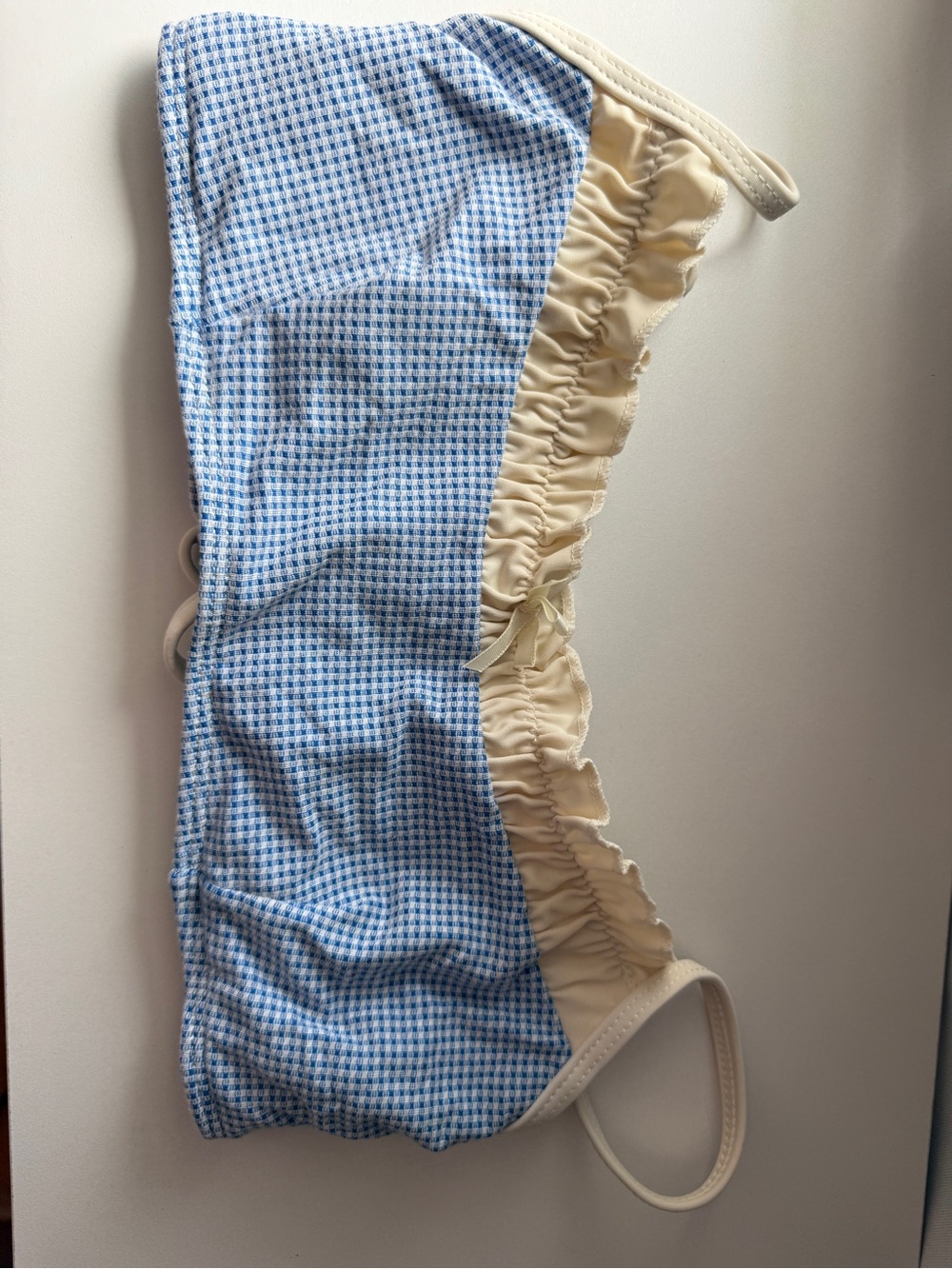 Blue Gingham Bandeau Top with Cream Ruffle Trim SeaMolly